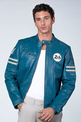 Men's 24H Le Mans Erwan ocean blue leather jacket